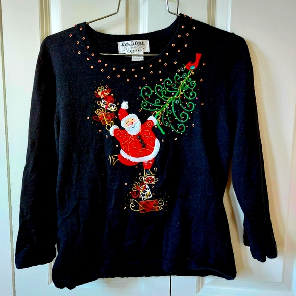 Beaded Santa Sweater with tree and‎ gifts Jack B Quick petite medium Christmas - Picture 1 of 5